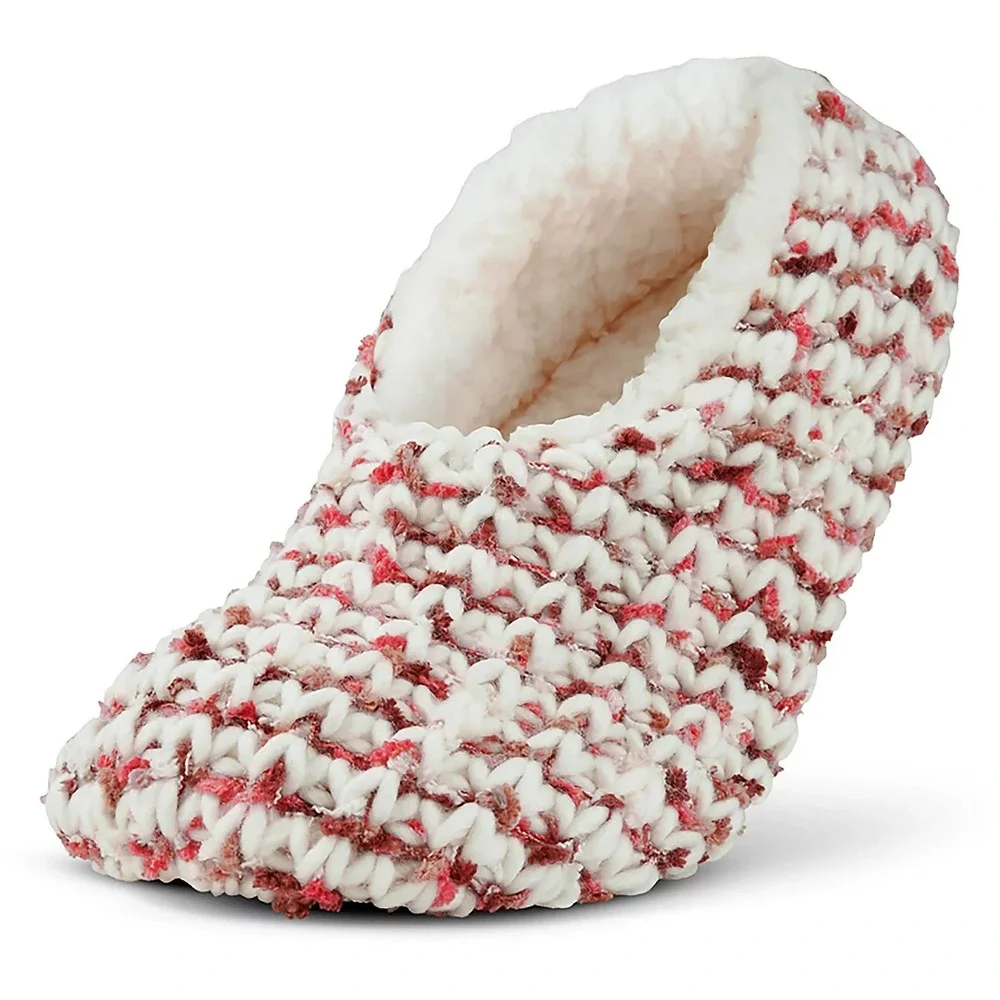 Magellan Outdoors Women's Crochet Lodge Slippers ALOE Infused Red Cream NWT
